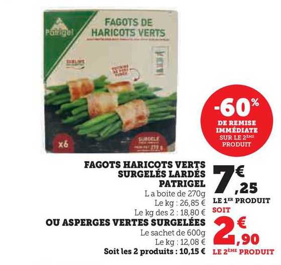 fagots haricots verts surgelés lardés patrigel ou asperges vertes surgelées
