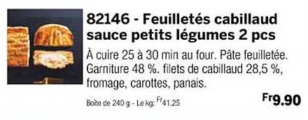 feuilletés cabillaud sauce petits légumes 2 pcs