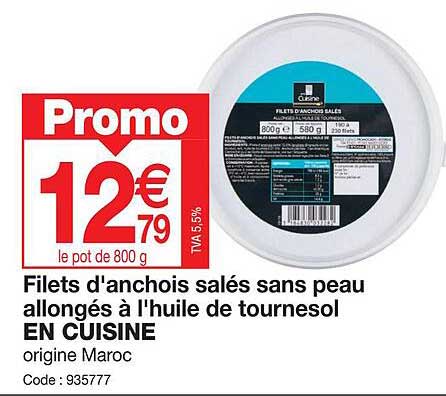 filets d'anchois salés sans peau allongés à l'huile de tournesol en cuisine