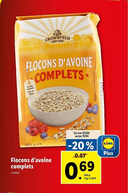 flocons d'avoine complets crownfield