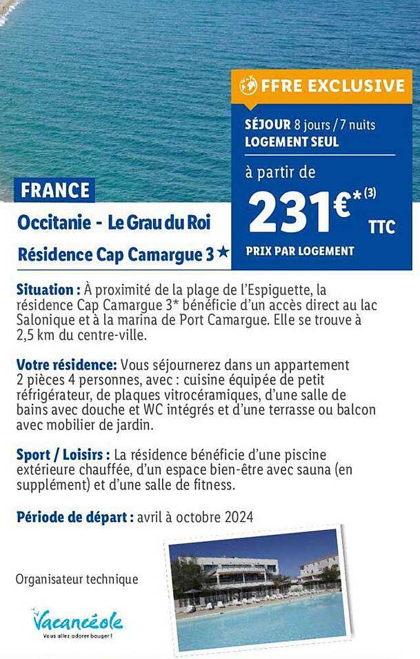 france occitanie - le grau du roi : résidence cap camargue 3*