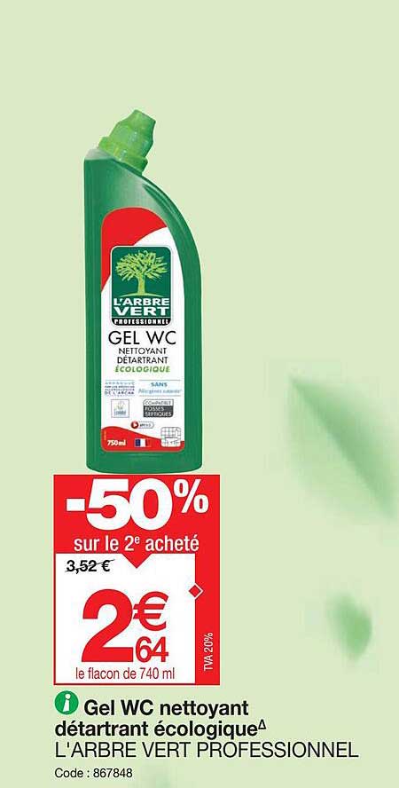 Gel Wc Nettoyant Détartrant écologique L'arbre Vert Professionnel