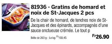 gratins de homard et noix de st-jacques 2 pcs
