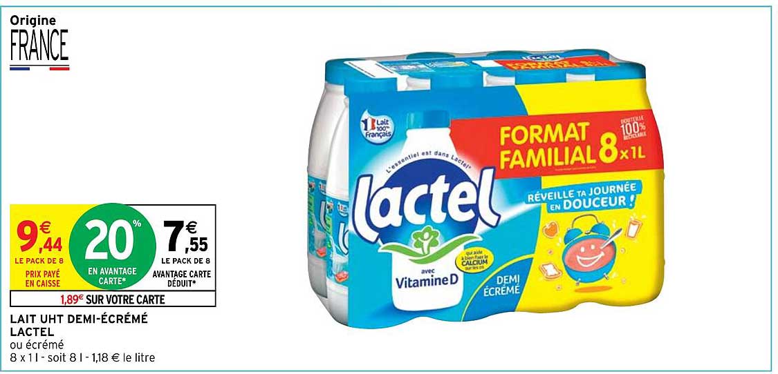 lait uht demi-écrémé lactel