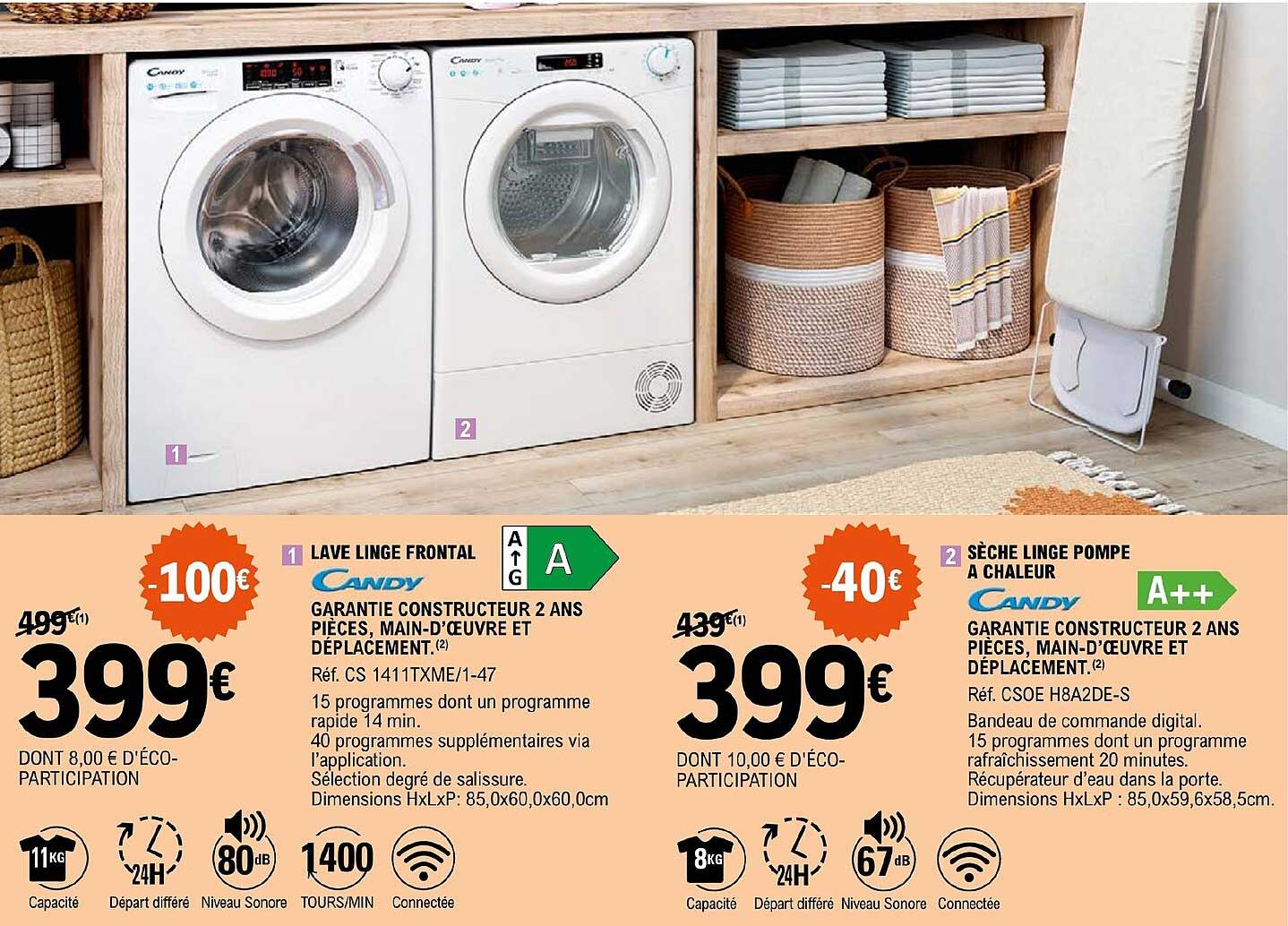 lave linge frontal candy, sèche linge pompe à chaleur candy