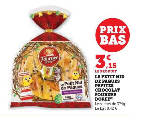 le petit nid de pâques pépites chocolat fournée dorée