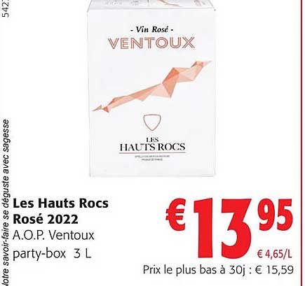 les hauts rocs rosé 2022 a.o.p. ventous party-box 3l