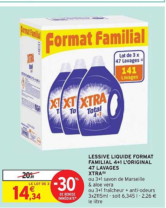 lessive liquide format familial 4+1 l'original 47 lavages xtra