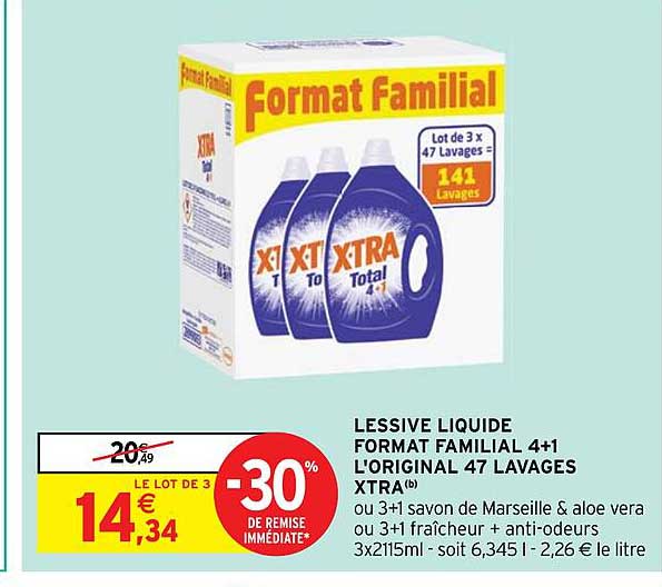 lessive liquide format familial 4+1 l'original 47 lavages xtra