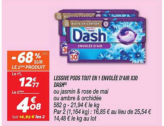 Lessive Pods Tout En 1 Envolée D'air X 30 Dash