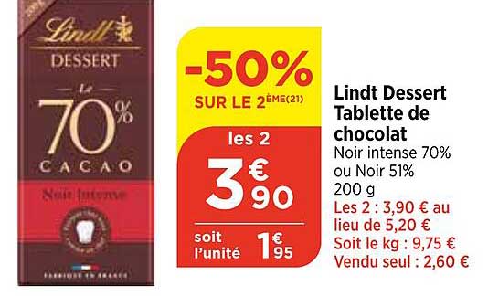 Lindt Dessert Tablette De Chocolat