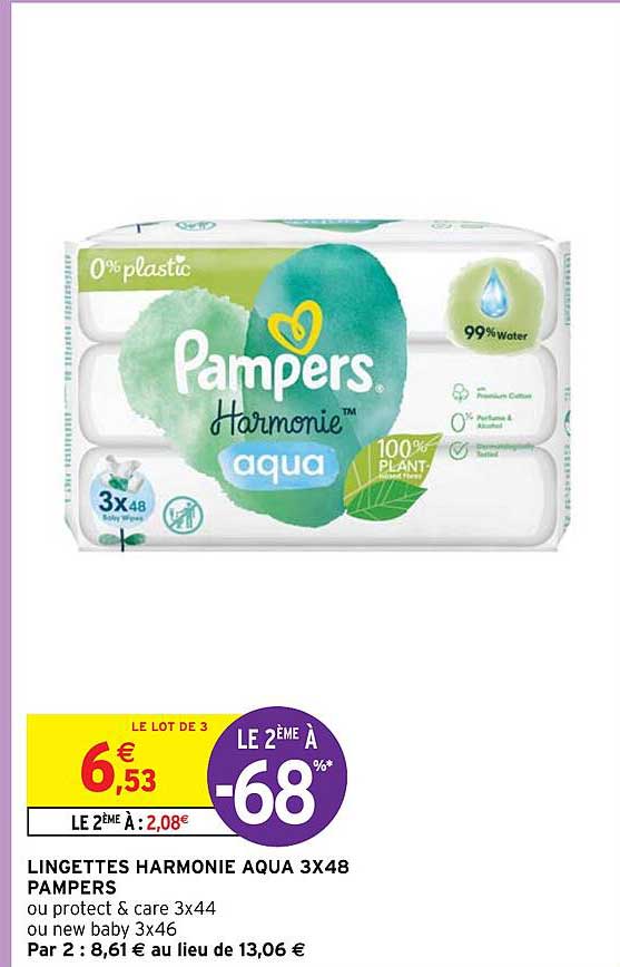 lingettes harmonie aqua 3 x48 pampers