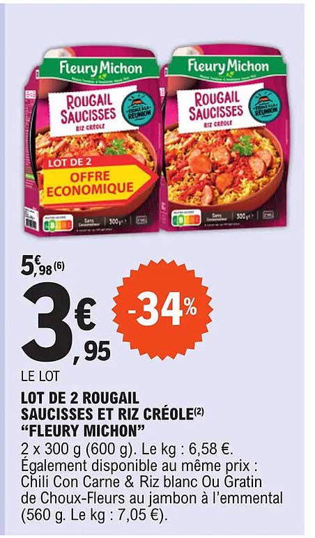 lot de 2 rougail saucisses et riz créole "fleury michon"
