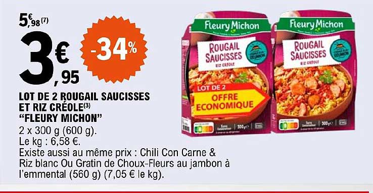 lot de 2 rougail saucisses et riz créole "fleury michon"