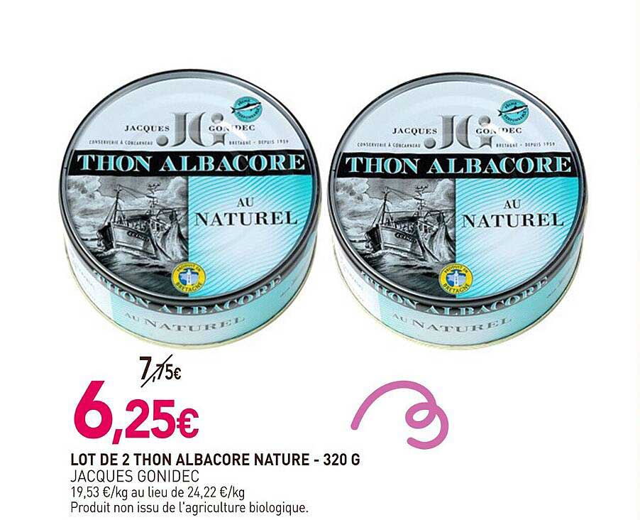 lot de 2 thon albacore nature - jacques gonidec - 320 g