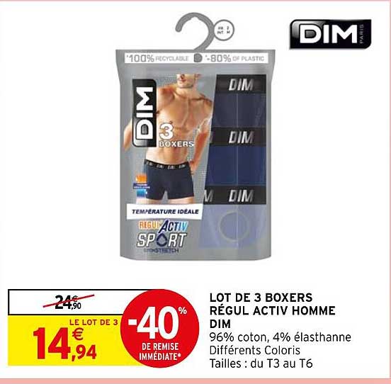 lot de 3 boxerts régul activ homme dim