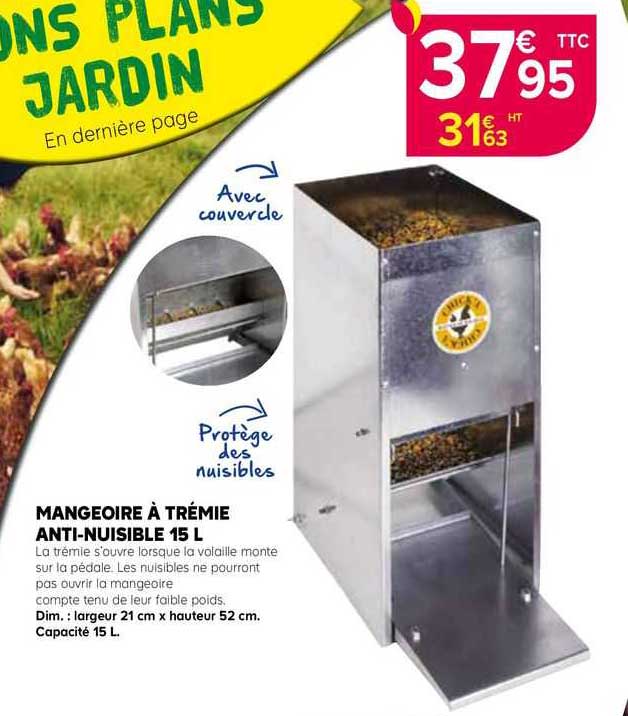mangeoire à trémie anti-nuisible 15 l