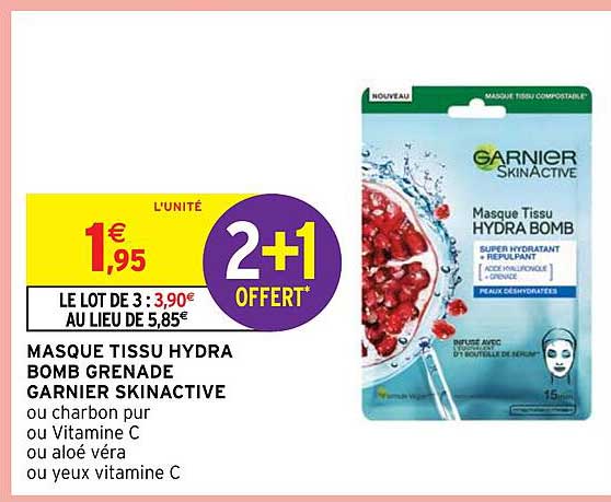 masque tissu hydra bomb grenade garnier skinactive