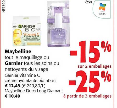 maybelline tout le maquillage ou garnier tous les soins ou nettoyants du visage