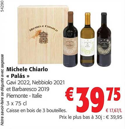 michele chiarlo «palás» gavi 2022, nebbiolo 2021 et barbaresco 2019 piemonte - italie