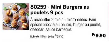 mini burgers au poulets 9 pcs