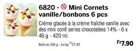 mini cornets vanille/bonbons 6 pcs