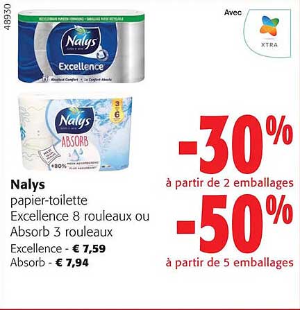 nalys papier-toilette excellence 8 rouleaux ou absorb 3 rouleaux