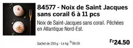 noix de saint jacques sans corail 6 à 11 pcs