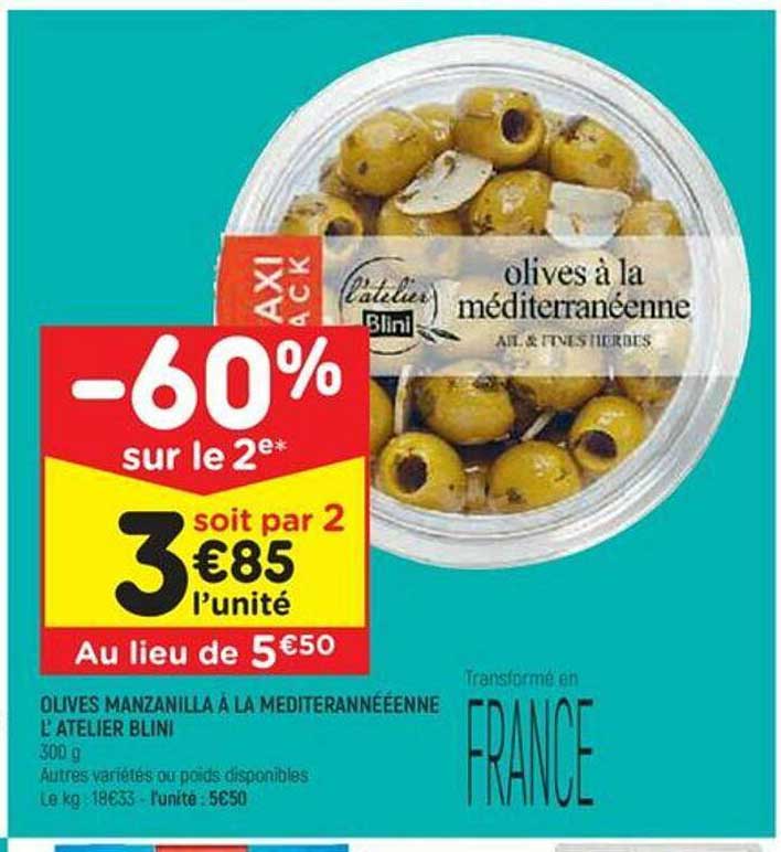 olives manzanilla à la méditerranéenne l'atelier blini