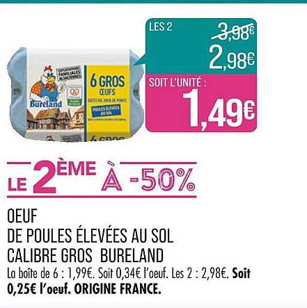 œuf de poules élevées au sol calibre gros bureland