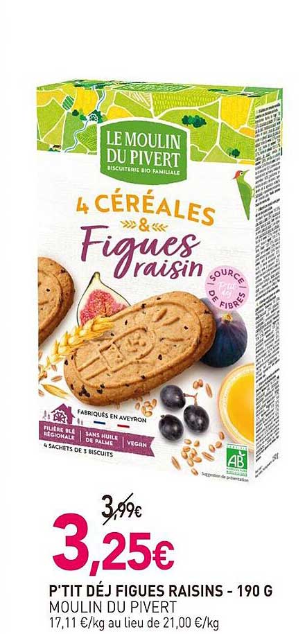 p'tit déj figues raisins - moulin du pivert - 190 g