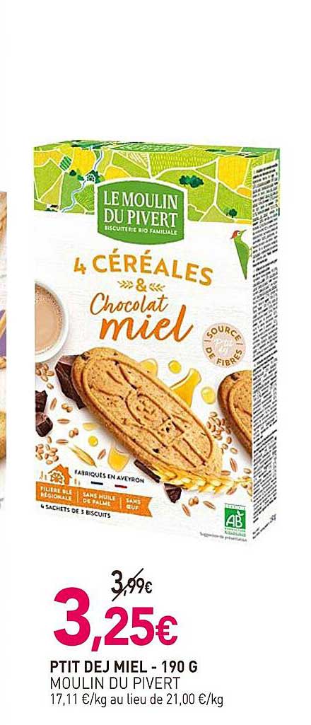 p'tit dej miel - moulin du pivert - 190 g