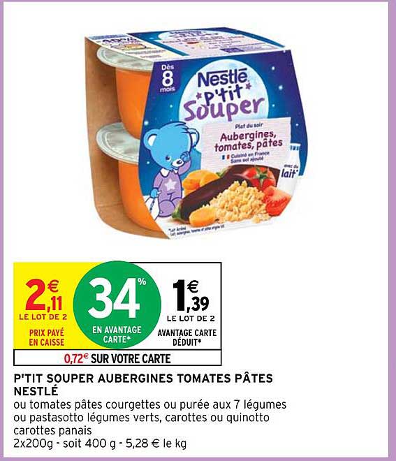 p'tit souper aubergines tomates pâtes nestlé