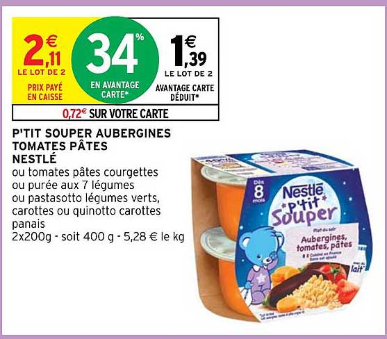 p'tit souper aubergines tomates pâtes nestlé