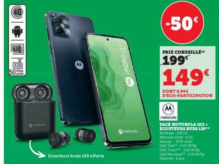 pack motorola g13 + écouteurs buds 120