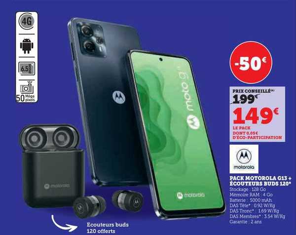 pack motorola g13 + écouteurs buds 120