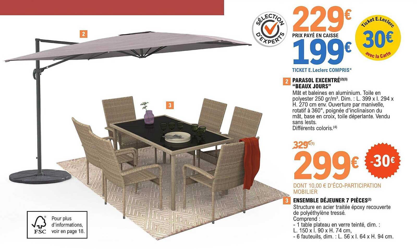 Parasol Excentré "beaux Jours", Ensemble Déjeuner 7 Pièces