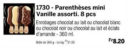 parenthèses mini vanille assorti. 8 pcs