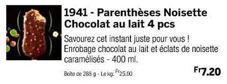 parenthèses noisette chocolat au lait 4 pcs