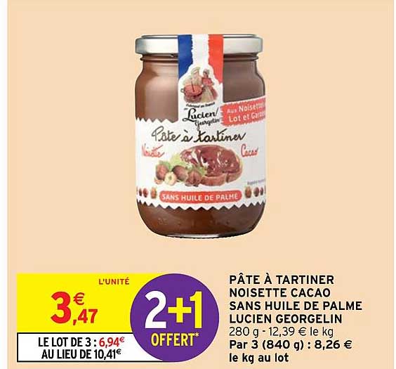 pâte à tartiner noisettes cacao sans huiel de palme lucien georgelin