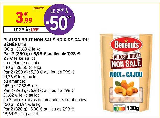 plaisir brut non salé noix de cajou bénénuts