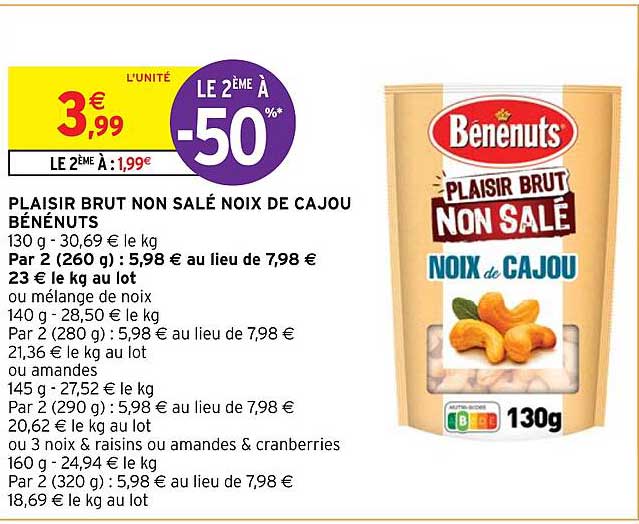 plaisir brut non salé noix de cajou bénénuts