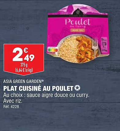 plat cuisiné au poulet asia green garden