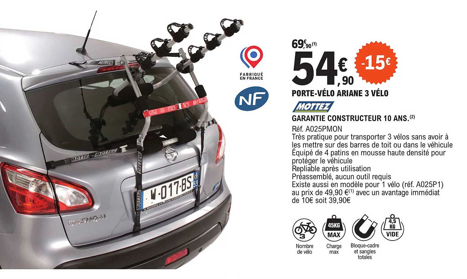 porte-vélo ariane 3 vélo mottez