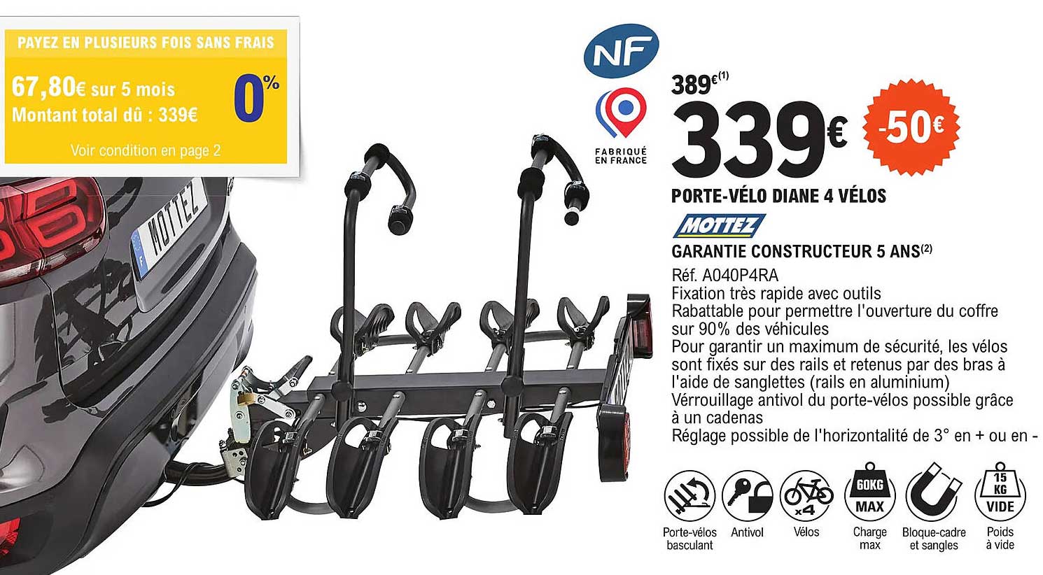 porte-vélo diane 4 vélos mottez