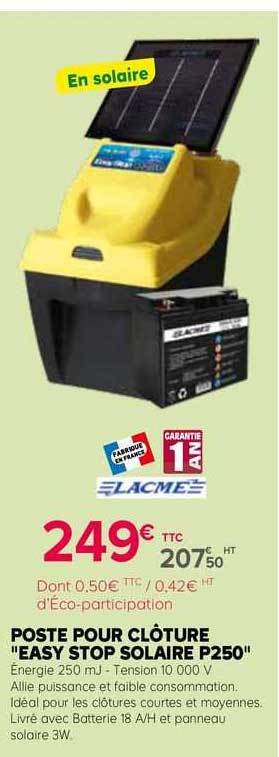 poste pour clôture "easy stop solaire p250"