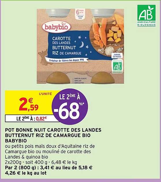 pot bonne nuit carotte des landes butternut riz de camargue bio babybio
