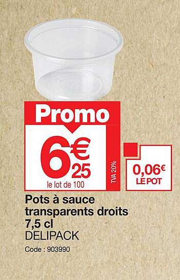 pots à sauce transparents droits 7.5 cl delipack