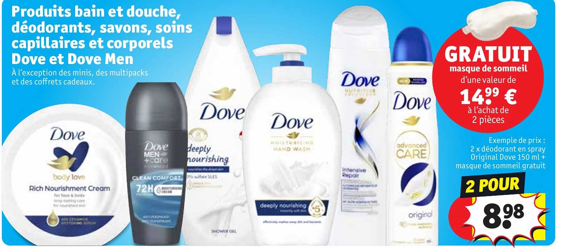 produits bain et douche, déodorants, savons, soins capillaires et corporels dove et dove men