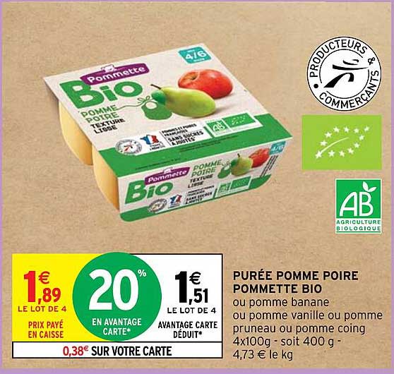 Purée Pomme Poire Pommette Bio
